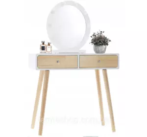 Туалетный косметический столик с зеркалом + LED подсветка + стул, 80x40x125см Польша Туалетный косметический столик с зеркалом + LED подсветка + стул, 80x40x125см Польша