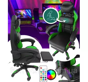 Геймерское кресло с RGB подсветкой, подушками и выдвижной подставкой для ног, Черный/Зеленый (G898) Геймерское кресло с RGB подсветкой, подушками и выдвижной подставкой для ног, Черный/Зеленый (G898)