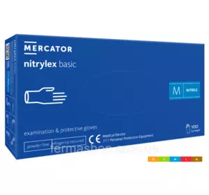 Нитриловые перчатки "Nitrylex BASIC" Синие нестерильные неприпудренные L 100 шт Нитриловые перчатки "Nitrylex BASIC" Синие нестерильные неприпудренные L 100 шт