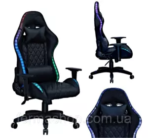 Геймерское компьютерное кресло с RGB-подсветкой, 2 подушками и регулировкой угла наклона спинки, Черный (G400) Геймерское компьютерное кресло с RGB-подсветкой, 2 подушками и регулировкой угла наклона спинки, Черный (G400)