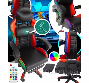 Геймерское кресло с RGB подсветкой, подушками и выдвижной подставкой для ног, Черный/Красный (G896) Геймерское кресло с RGB подсветкой, подушками и выдвижной подставкой для ног, Черный/Красный (G896)